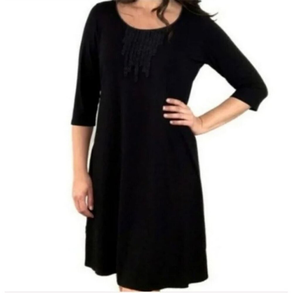 Eileen Fisher Black Viscose Jersey Scoop Neck Dress Size Medium
